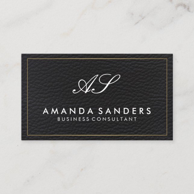 Carte De Visite Monogramme Bordure or Faux cuir (Devant)