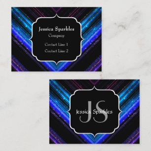 Carte De Visite Monogramme brillant bleu métallique violet chevron