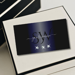 Carte De Visite Monogramme brillant noir brillant Diamants