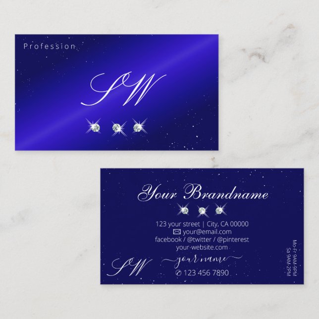 Carte De Visite Monogramme brillant Royal Blue Sparkling Diamonds (Devant / Derrière)
