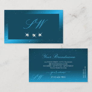 Carte De Visite Monogramme brillant Turquoise brillant brillant