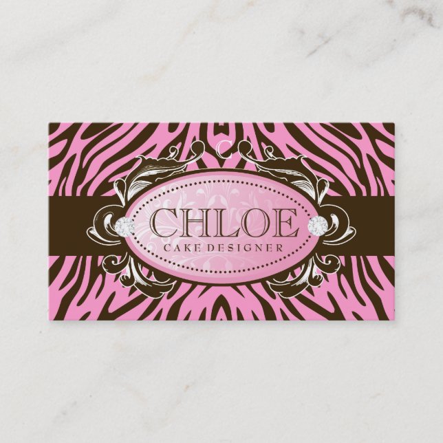 Carte De Visite Monogramme Brown luxueusement rose de zèbre de 311 (Devant)