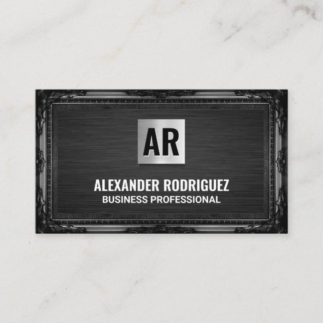 Carte De Visite Monogramme | Cadre noir antique (Devant)