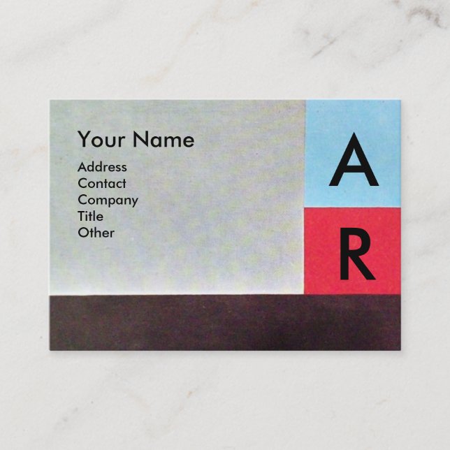 Carte De Visite MONOGRAMME CARRÉ ABSTRAIT, bleu rouge gris brun (Devant)