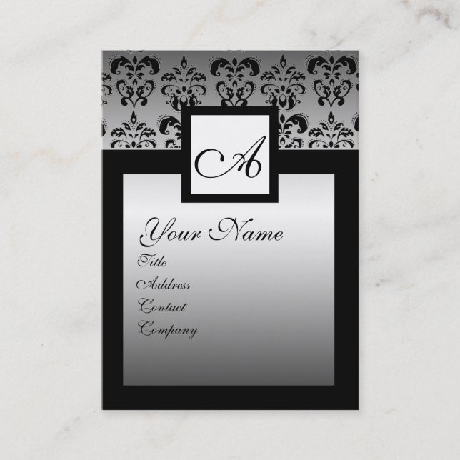 CARTE DE VISITE MONOGRAMME CARRÉ CLASSÉ NOIR ET ARGENT (Devant)