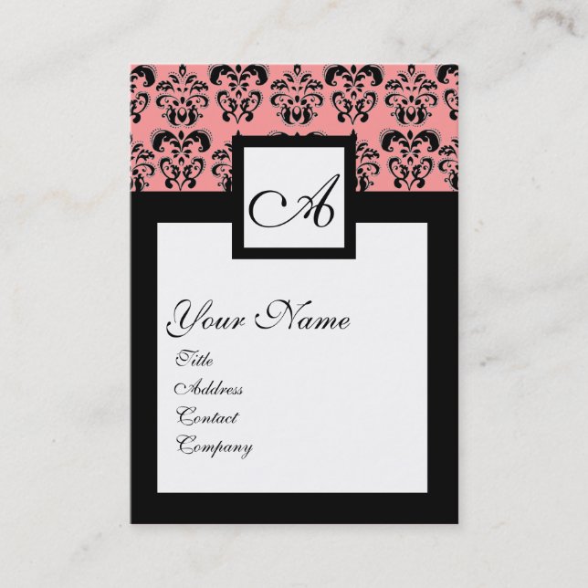 Carte De Visite MONOGRAMME CARRÉ DE DAMASK CLASSIQUE, Rose (Devant)