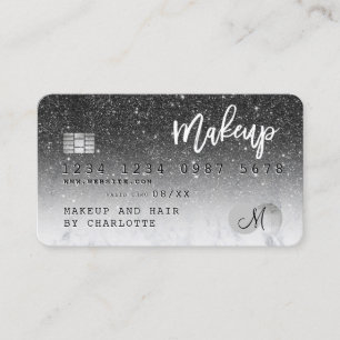 Carte De Visite monogramme chic en marbre noir parties scintillant