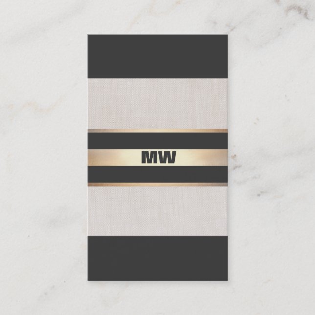Carte De Visite Monogramme chic moderne Grilles noires et or (Devant)