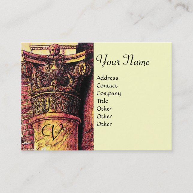 Carte De Visite MONOGRAMME CLASSIQUE 2 rouge vif jaune (Devant)