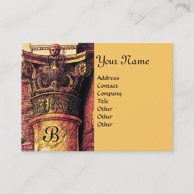 Carte De Visite MONOGRAMME CLASSIQUE 2 rouge vif jaune (Devant)