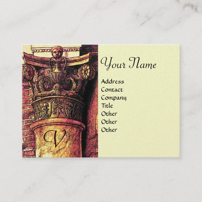 Carte De Visite MONOGRAMME CLASSIQUE 2 rouge vif jaune, or métalli (Devant)