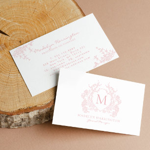 Carte De Visite Monogramme classique à motif floral rose blush