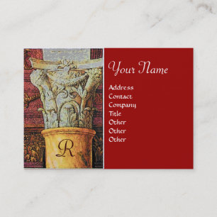 Carte De Visite MONOGRAMME CLASSIQUE, brun clair, gris, rouge jaun