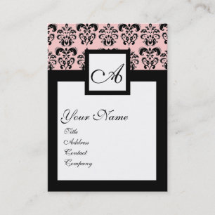 Carte De Visite MONOGRAMME CLASSIQUE de CARRÉ de DAMASSÉ, rose