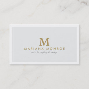 Carte De Visite MONOGRAMME CLASSIQUE d'OR sur GRIS-CLAIR