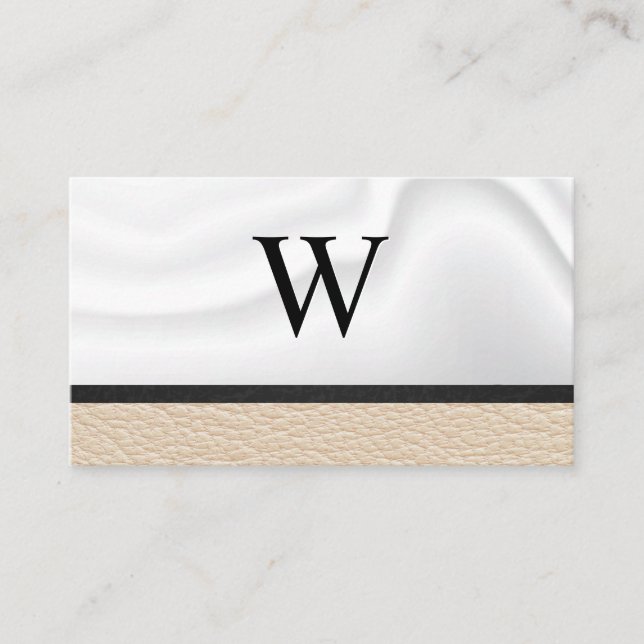 Carte De Visite Monogramme classique | Draperie de soie en cuir (Devant)
