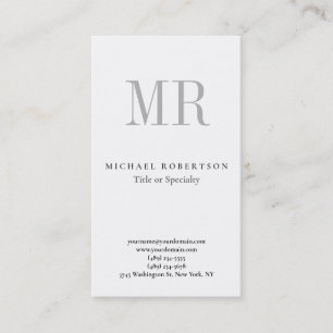 Carte De Visite Monogramme classique gris blanc minimaliste plat