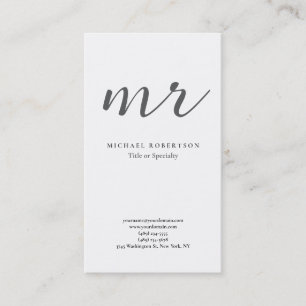 Carte De Visite Monogramme Classique Gris Blanc Minimaliste Simple