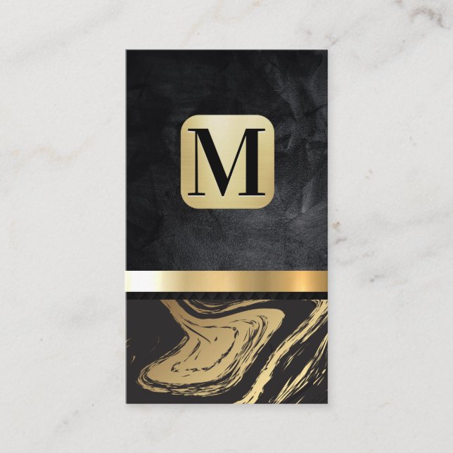 Carte De Visite Monogramme classique | Métallique en marbre d'or (Devant)