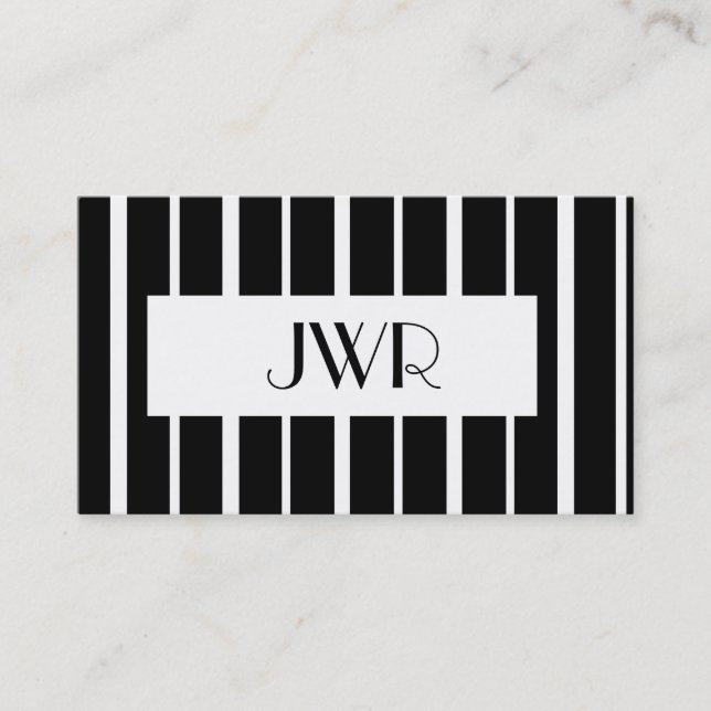 Carte De Visite Monogramme classique ~ Pinstripe noir et blanc (Devant)