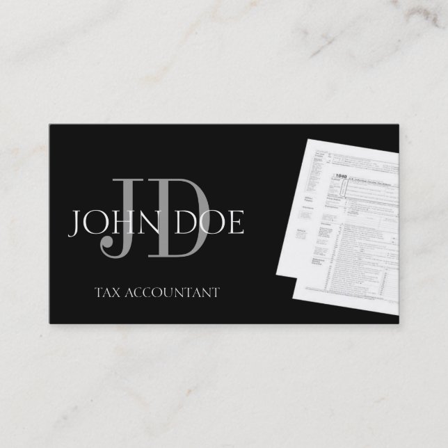 Carte De Visite Monogramme comptable fiscal 1040 3D Noir (Devant)