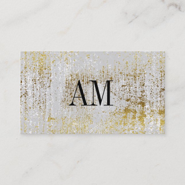 Carte De Visite Monogramme Contemporain Or Blanc Rustique (Devant)