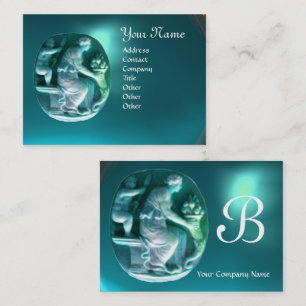 Carte De Visite MONOGRAMME CORNUCOPIE bleu vif vert aquamarine