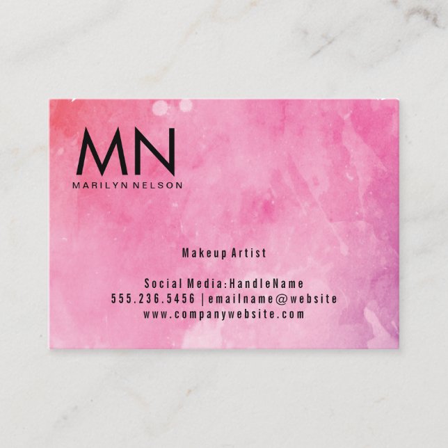 Carte De Visite Monogramme couleur eau rose (Devant)