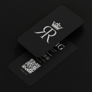 Carte De Visite Monogramme Couronne de luxe moderne R Black Grey