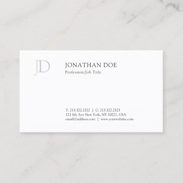 Carte De Visite Monogramme créatif moderne blanc Modèle simple (Devant)