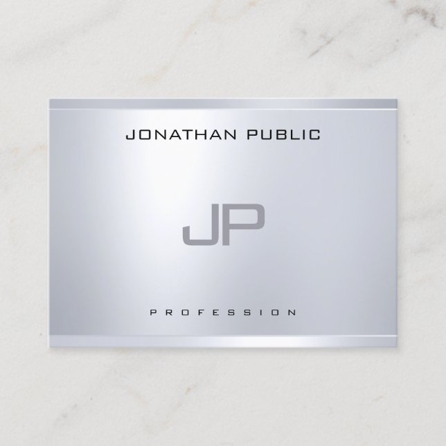 Carte De Visite Monogramme créatif Silver Look Clean Modern Plain (Devant)