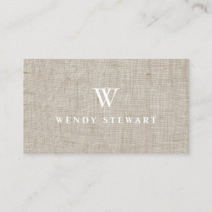 Carte De Visite Monogramme Crème Lin Tissu Texture Simple Moderne