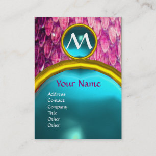 Carte De Visite MONOGRAMME CROTALUS AQUAMARINE, bleu rose vif