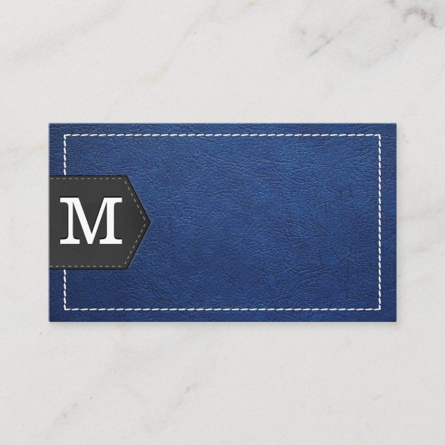 Carte De Visite Monogramme | Cuir bleu pointillé et Patch (Devant)