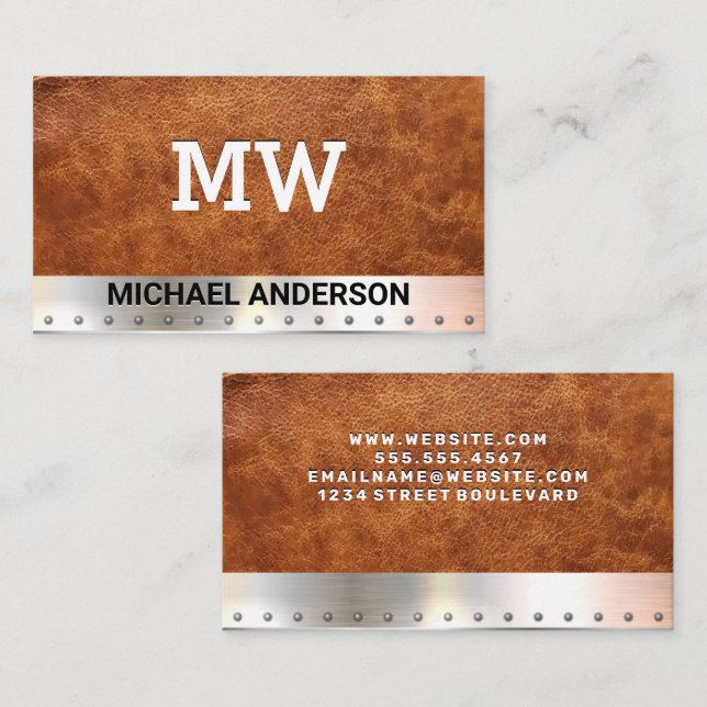 Carte De Visite Monogramme | Cuir | Couleur (Devant / Derrière)