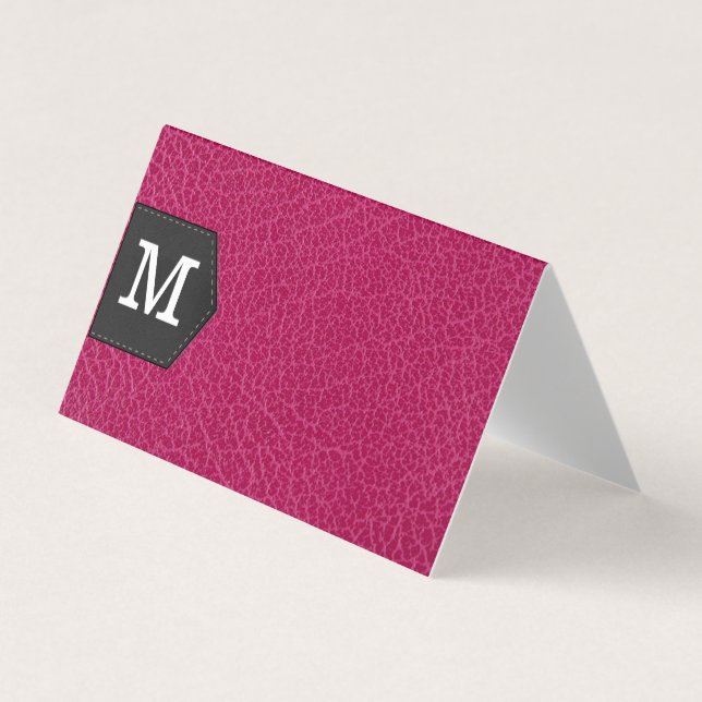 Carte De Visite Monogramme | Cuir rose et Patch (Devant)