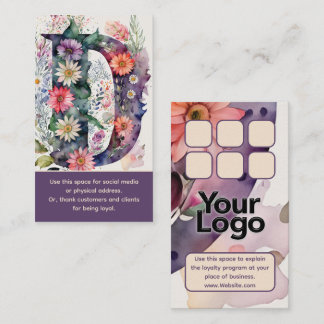 Carte De Visite Monogramme D Daisy Floral Aquarelle Logo Punch