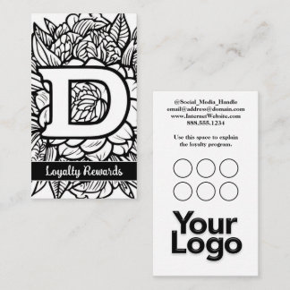 Carte De Visite Monogramme D Floral Black and White Company Logo