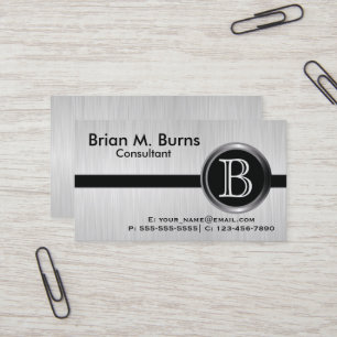 Carte De Visite Monogramme d'acier à brosse blanche