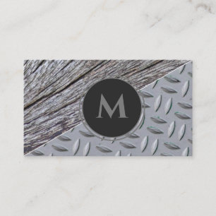 Carte De Visite Monogramme d'acier diamant de surface de bois orga