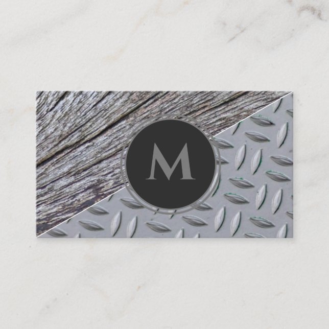 Carte De Visite Monogramme d'acier diamant de surface de bois orga (Devant)