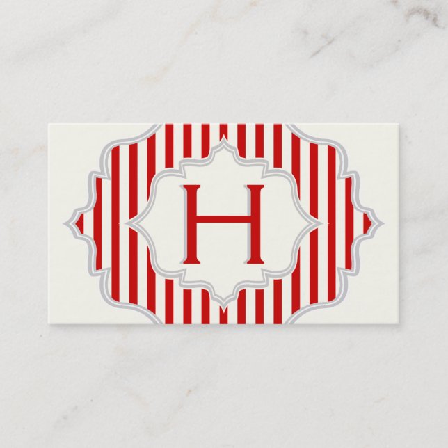 Carte De Visite Monogramme dans un cadre à rayures rouges, blanche (Devant)