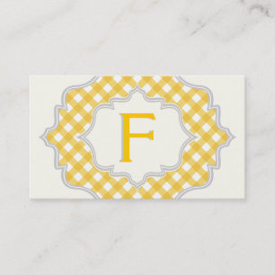 Carte De Visite Monogramme dans un cadre, jaune blanc en vichy mot