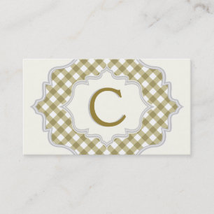 Carte De Visite Monogramme dans un cadre, vert olive, blanc en vic