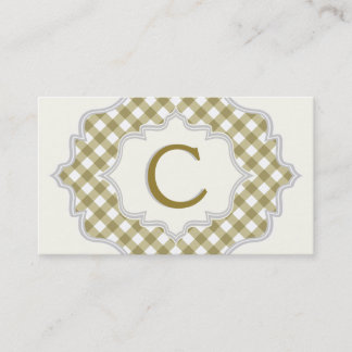 Carte De Visite Monogramme dans un cadre, vert olive, blanc en vic