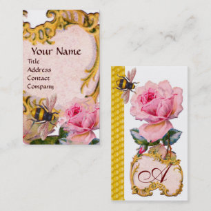 CARTE DE VISITE MONOGRAMME D'APICULTEUR D'ABEILLE DE ROSE ET DE