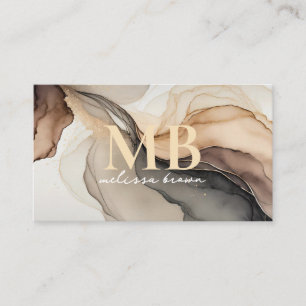 Carte De Visite Monogramme d'aquarelle moderne beige élégant