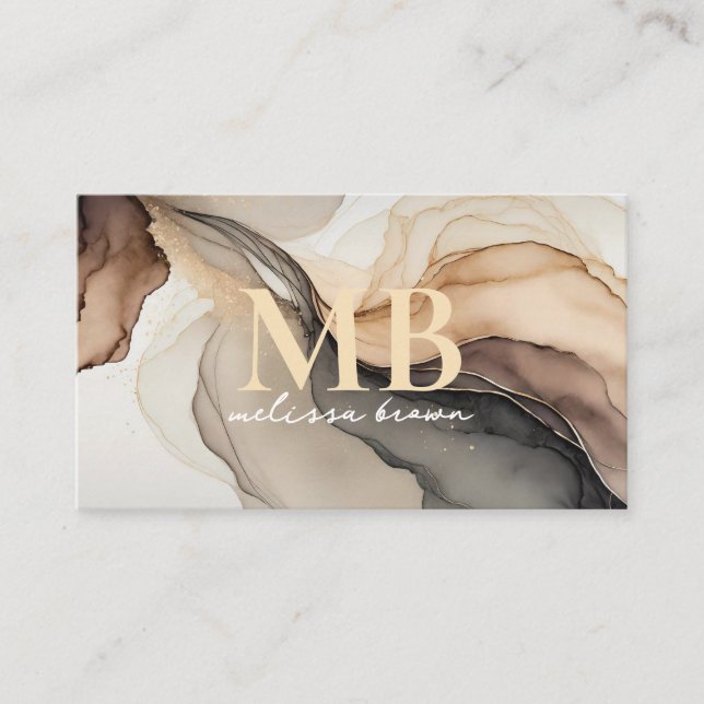 Carte De Visite Monogramme d'aquarelle moderne beige élégant (Devant)