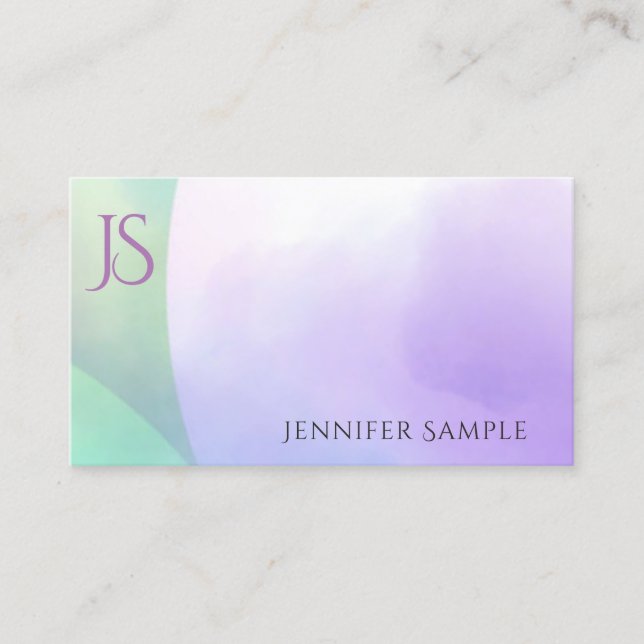 Carte De Visite Monogramme d'aquarelle moderne branché Modèle simp (Devant)