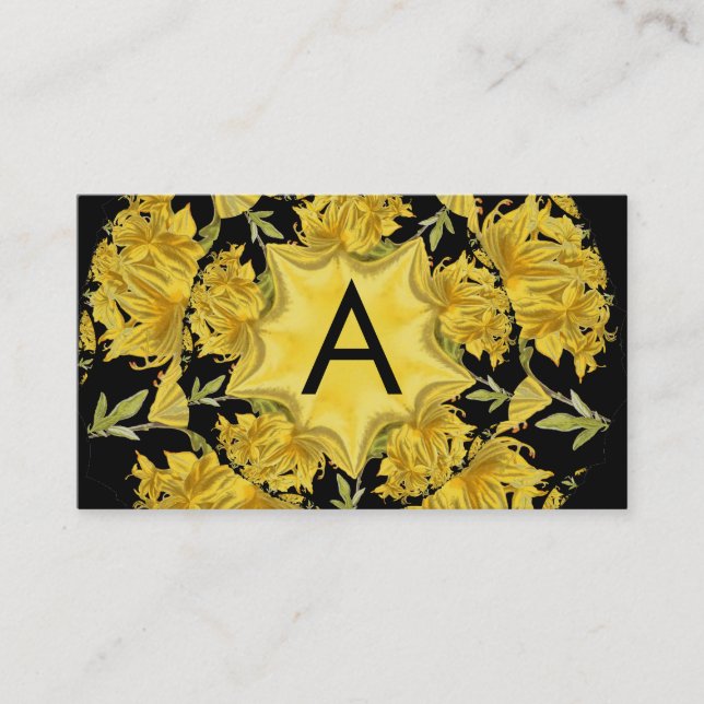 Carte De Visite Monogramme d'azalée jaune et noir (Devant)
